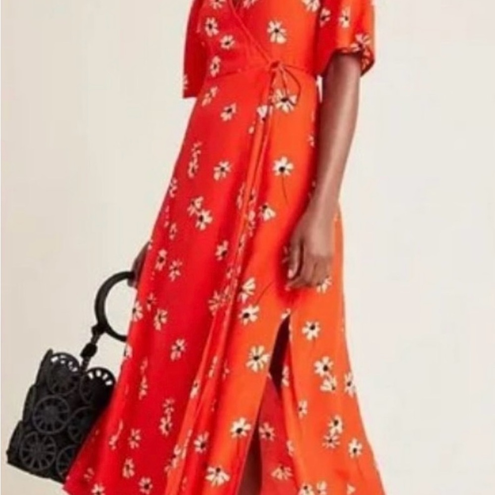 Faithfull the Brand Orange Floral Midi Dress